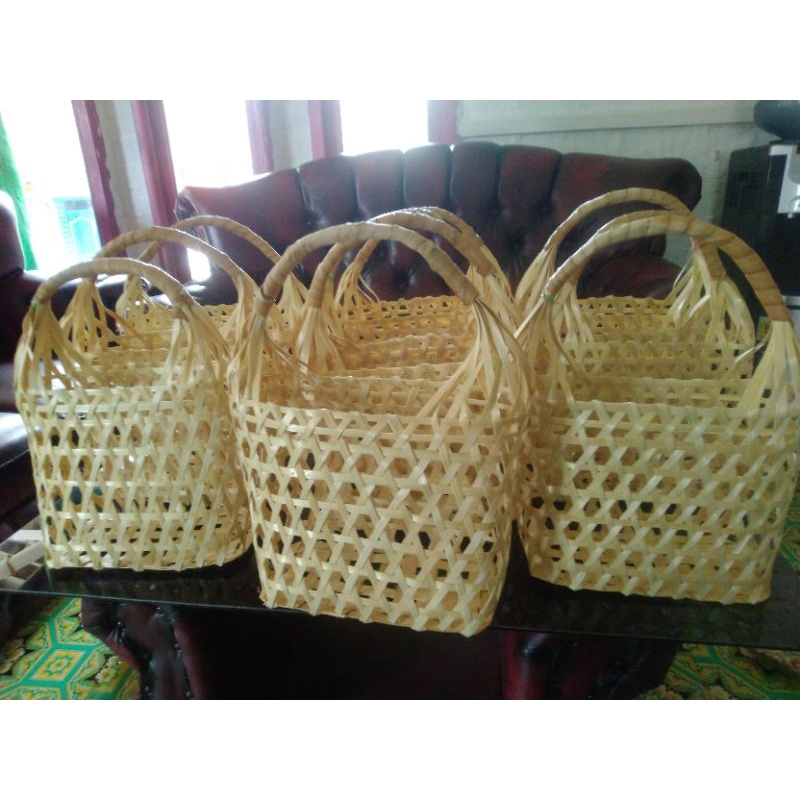 Keranjang Parcel rotan anyaman bambu / Tas Sovenir / Tas Hampers / Tas Bambu