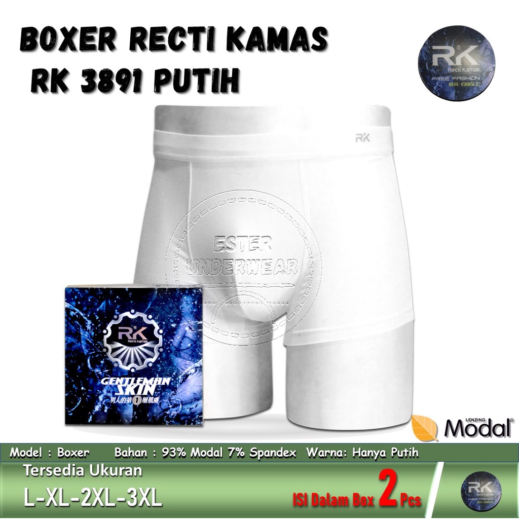 Celana Boxer Pria RECTI KAMAS RK 3891 PUTIH ISI 2Pcs