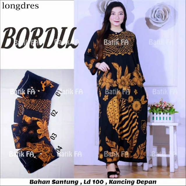 Longdres kancing bordil batik leher kancing daster busui yannstore