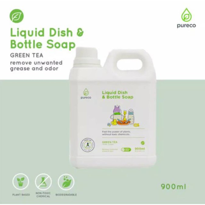 Pureco Liquid Dish &amp; Bottle Soap Refill Green Tea 900ml - Pureco Refill