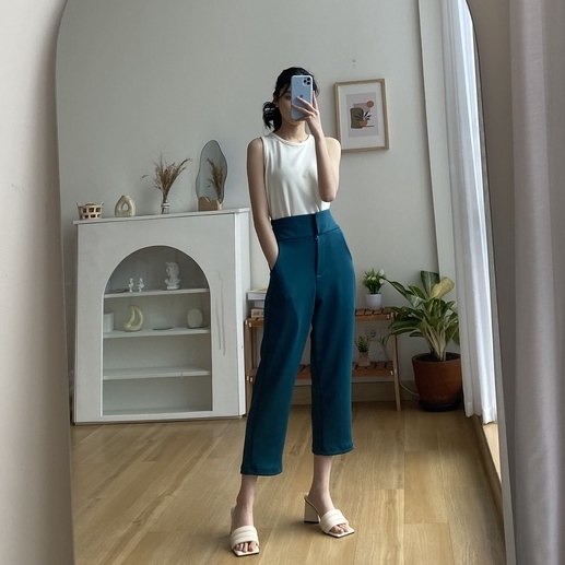 Alisa Crop Pants - Scuba Pants - Crop Celana Wanita - Celana High Waist - Celana Panjang Kantor Wanita - Celana Korea Wanita - Celana Formal / Casual - Petite Friendly