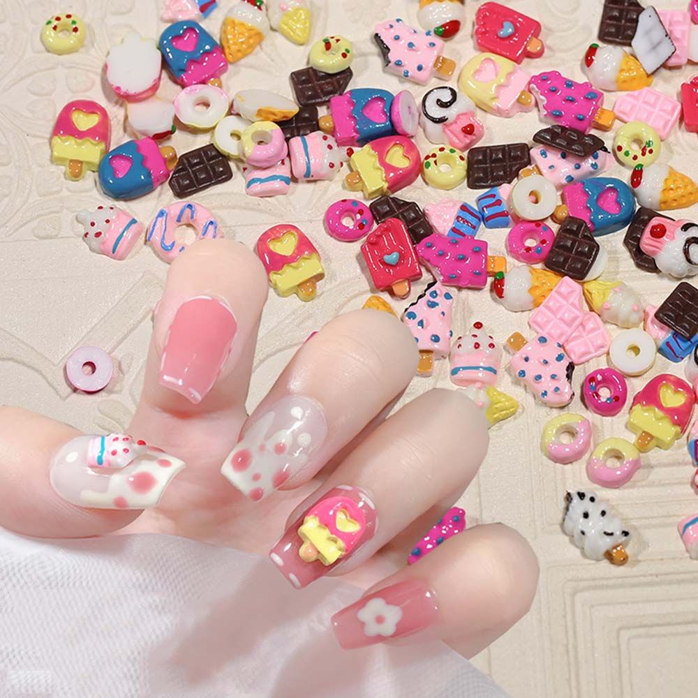 Mxbeauty Ornamen Bentuk Es Krim / Kue / Donat / Cokelat 3d Gaya Jepang Untuk Dekorasi Nail Art