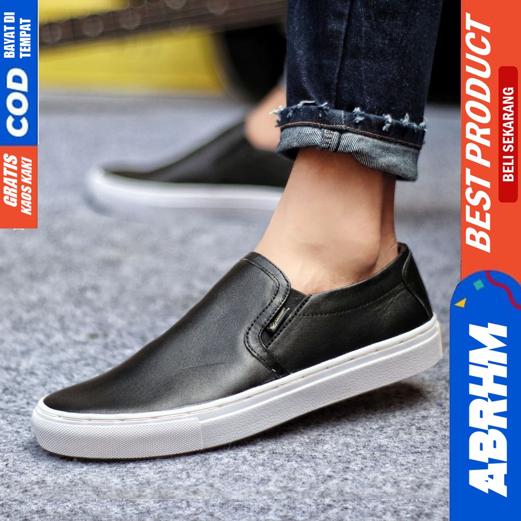 ABRHM- MORI Sepatu Slip On pria Sepatu Casual Pria Sepatu Pria Casual Kulit Asli Cowo/Cowok Ori Sepatu Kasual Sneakers Kets Gaya Santai Keren Kekinian Murah Terlaris