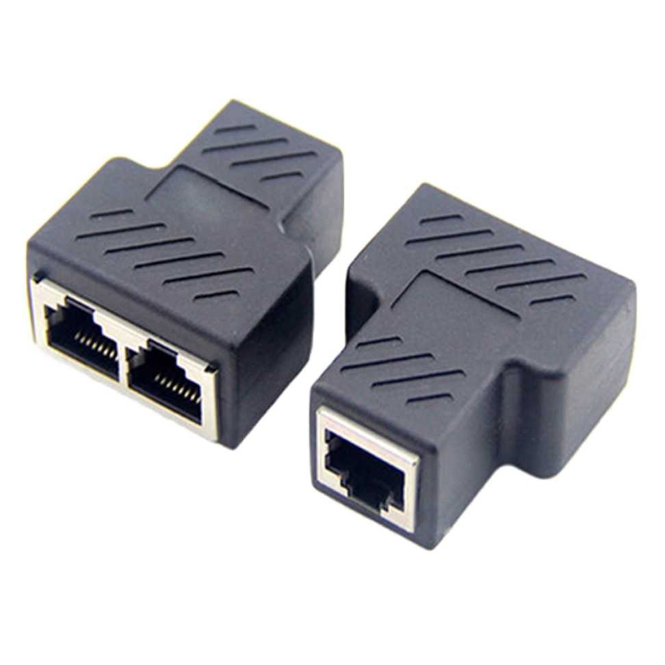 Splitter Pembagi LAN Pasif T Cabang Hitam 1F-2F Plug RJ-45 RJ45 Female