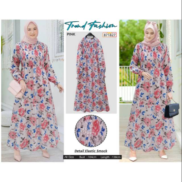 Maxi Muslim Prisket Smock Flower Bahan Woolpeach 871827