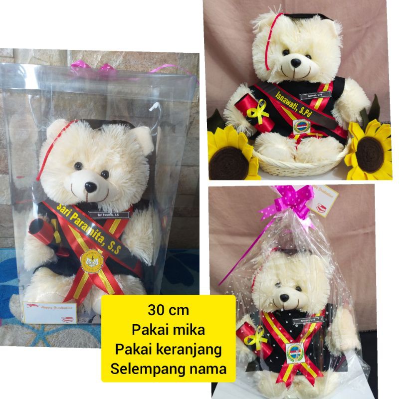 	 READY 30 CM kado boneka wisuda beruang teddybear PAKAI KERANJANG , SELEMPANG , KOTAK MIKA	
