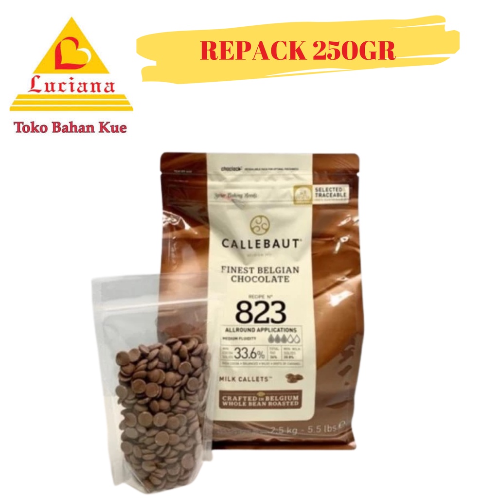 CALLEBAUT 823 MILK CHOCOLATE COUVERTURE 33.6% cokelat coklat kemasan 250 gr