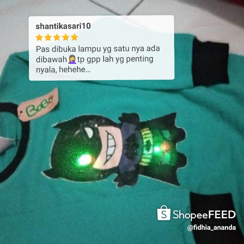 SWEATER BOBO KIDS 2 LAMPU / BAJU LED ANAK / BAJU LENGAN PANJANG ANAK / BAJU ANAK LED