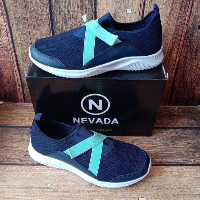 SEPATU SNEAKERS TANPA TALI WANITA (Nevada) NAVY - KS01NV | FASHION WANITA MURAH | SEPATU RUNNING