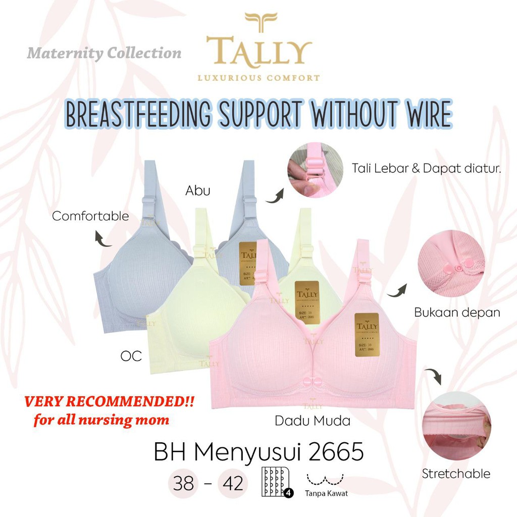 TALLY BRA BH MENYUSUI 2665 I TANPA KAWAT | CUP C | BUSA TIPIS | KAIT 4 | SIZE 36-42