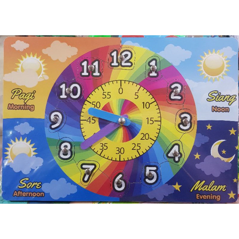 puzzle kayu jam / mainan edukasi lego puzzle anak jarum jam dinding