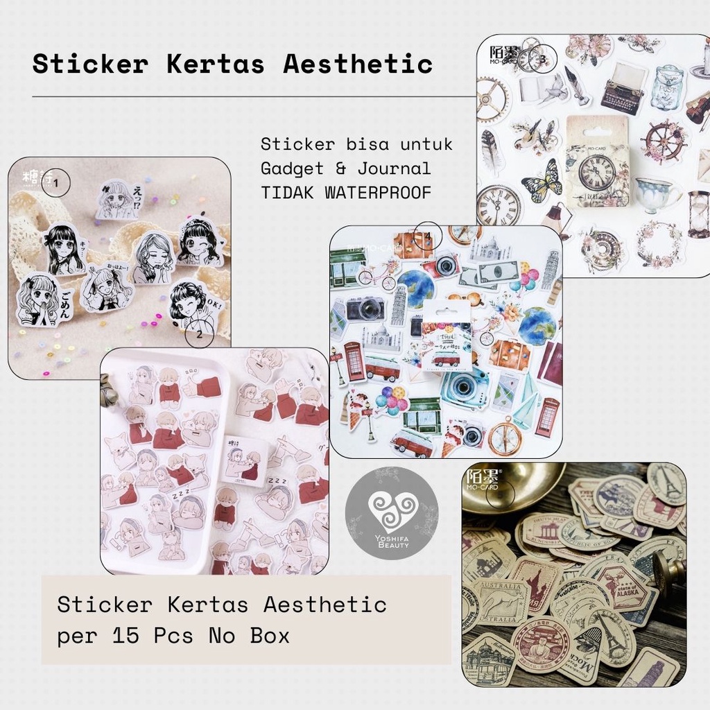 15 pcs Deco Sticker Ecer Aesthetic | Sticker Murah DIY Diary Scrapbook Sticker korea Lucu Journal Tanpa Box