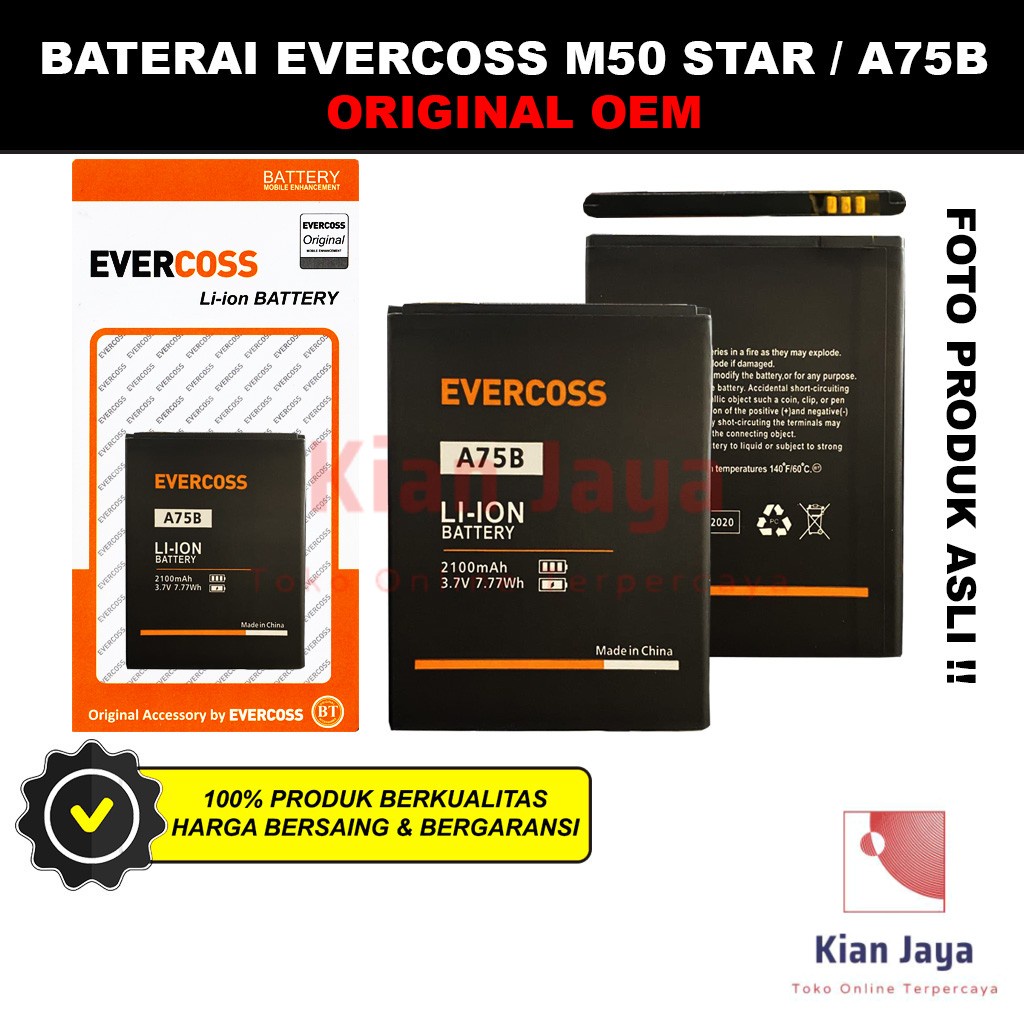 Baterai Handphone Evercoss M50 Star A75B Original OEM Batrai Batre Battery Ever Coss M 50