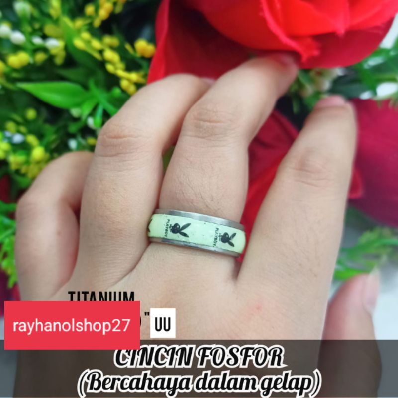 NEW&quot;&quot;CINCIN TITANIUM PRIA WANITA FOSFOR TERBARU BERCAHAYA TEMPAT GELAP MOTIF PILIHAN ANTI KARAT