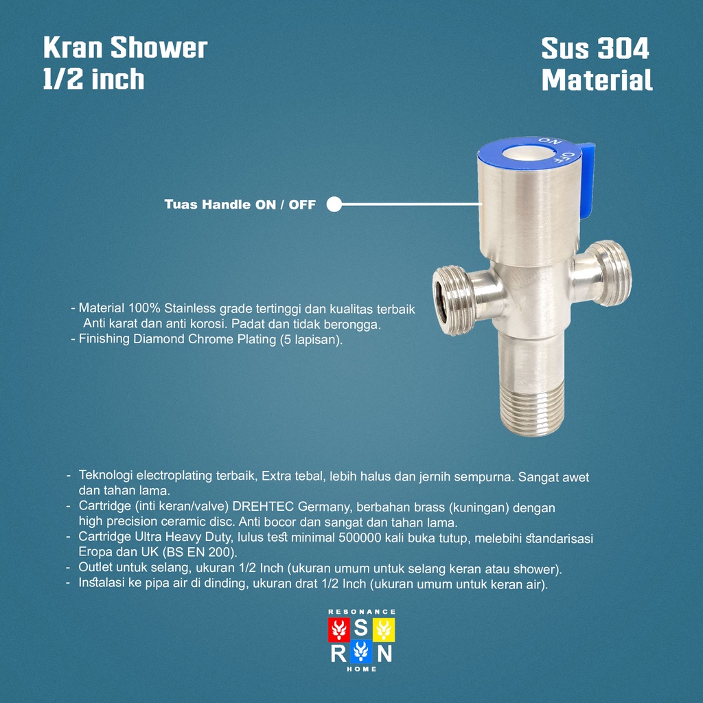 Kran Shower T Double SUS 304 / Stop Keran Cabang Stainles Steel Resonance Home