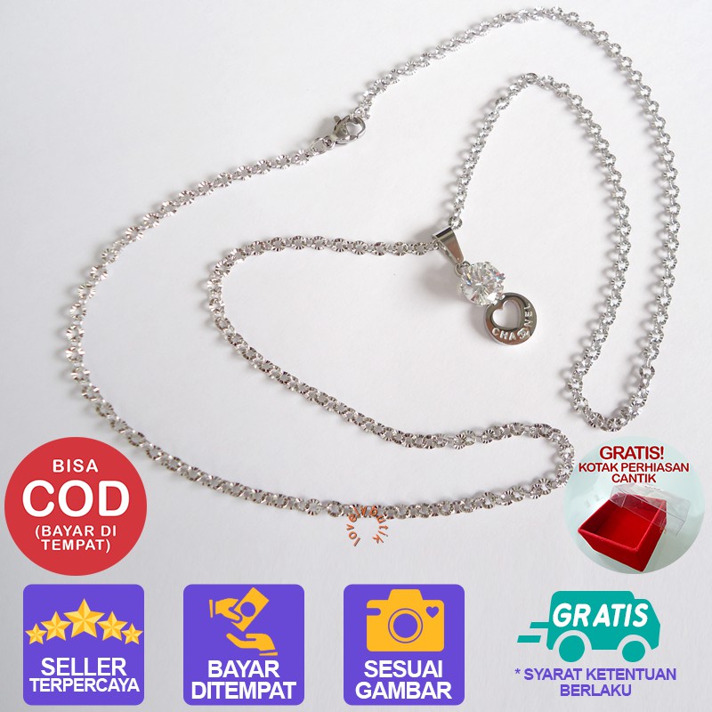 Lovelybutik kalung Titanium Anti Karat M3ggi Kalung Wanita Titanium Model Terbaru Love Permata