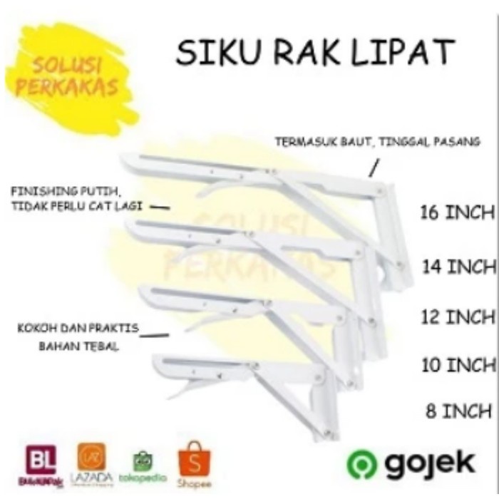 PROMO BISA COD RAK Siku Rak Lipat 8 10 12 14 16 inch Per Pcs Folding Bracket kuat TEBAL - 10 INCH TE