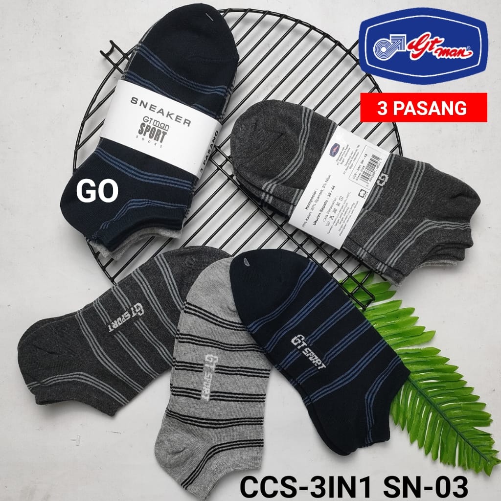 sogo 3IN1 GTMAN KAOS KAKI UNISEX SNEAKER 3 Pasang Kaos kaki Mata Kaki Polos Kaos Kaki Pendek Semata Kaki Wanita