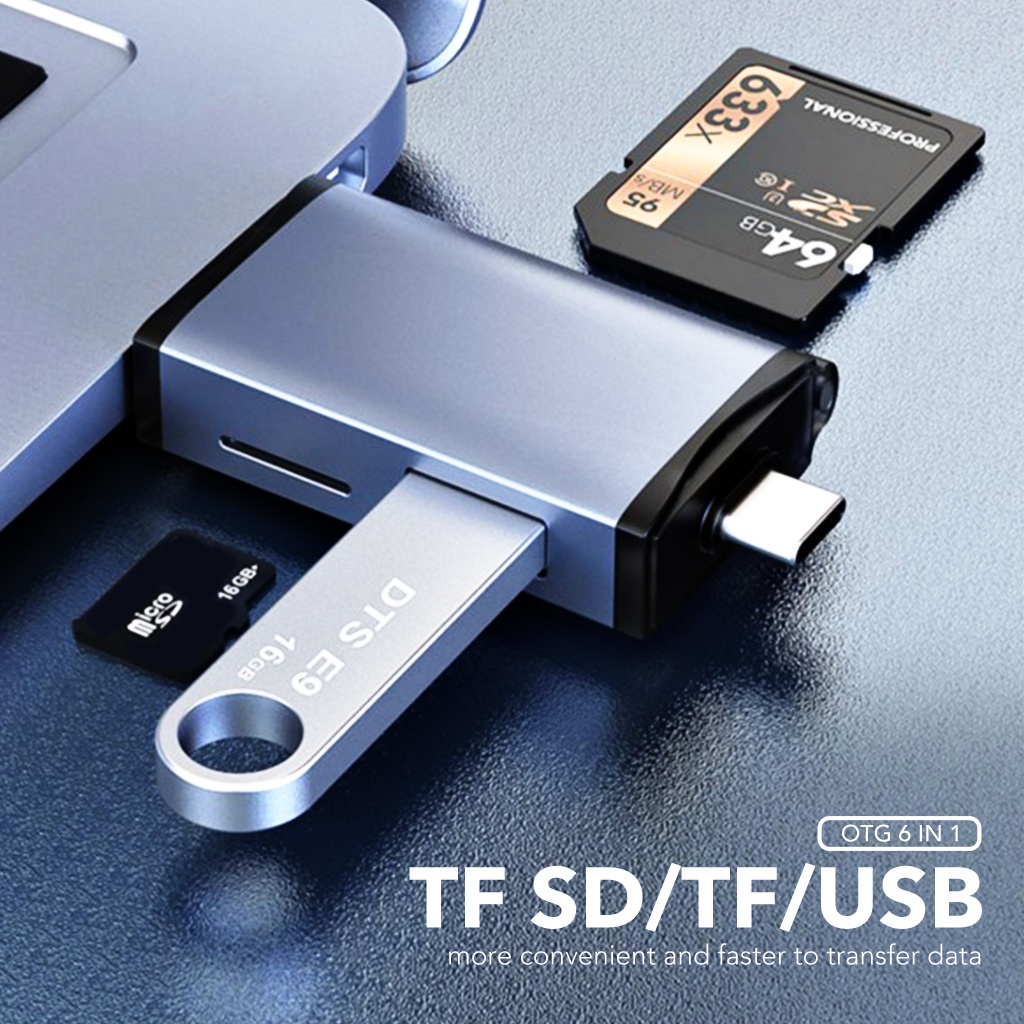 OTG Adapter Card Reader 6 in 1 USB 3.0 Type C / Micro USB / SD Card / TF Memory Card Read OTG Adapter