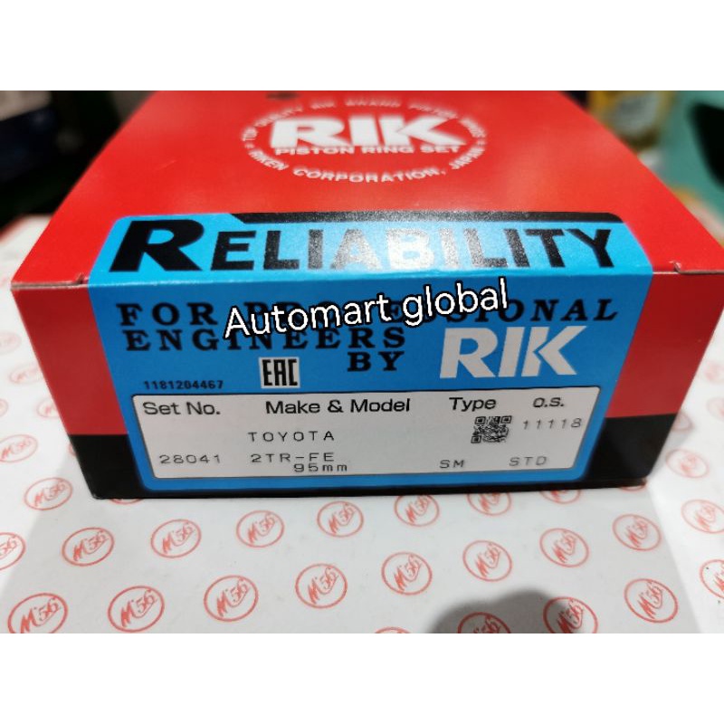 ring piston toyota fortuner bensin 2.7 2TR riken japan