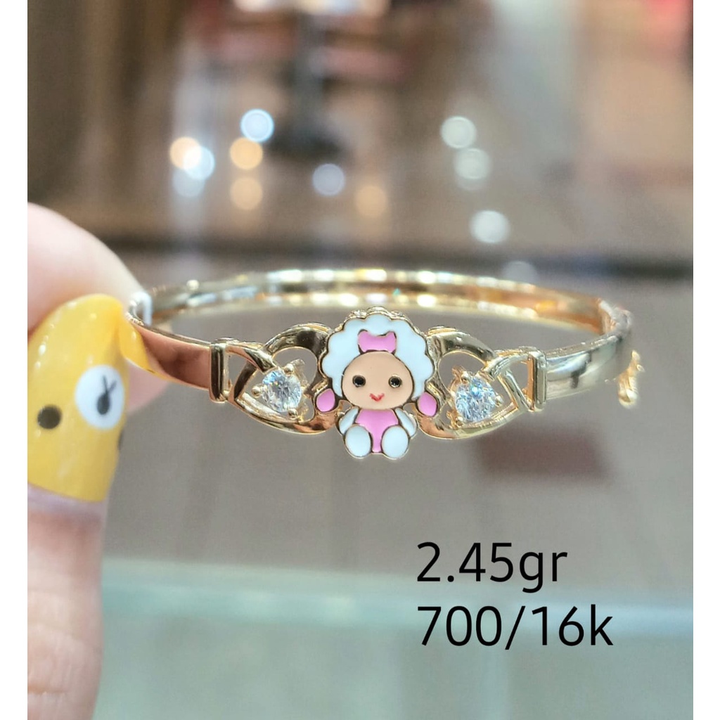 Gelang Anak Kaku Emas Sheep Pink Kadar 70% 2.45 Gram