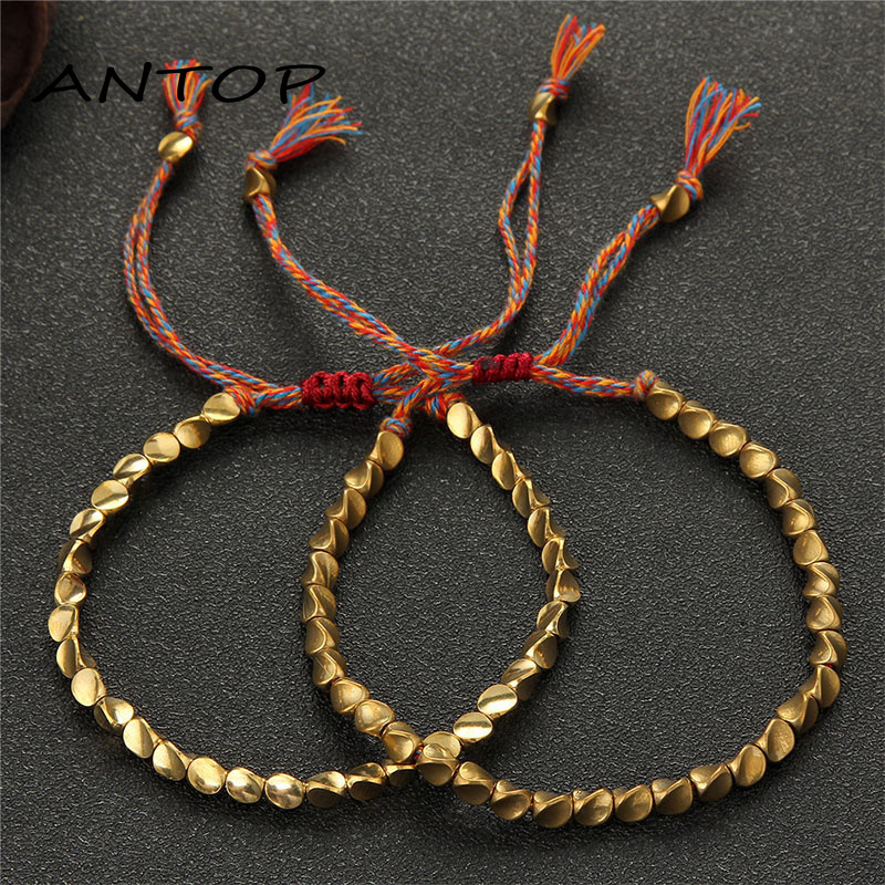 Hand-woven Copper Beads Lucky Bracelet Retro Adjustable Bracelet for Couples Women Men Jewelry ANTOP