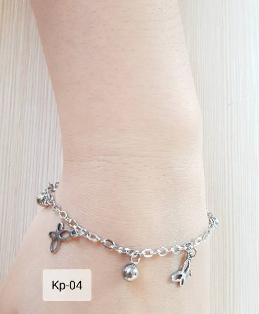 SET Gelang Tangan Kaki Kupu-kupu Silver Titanium Antikarat