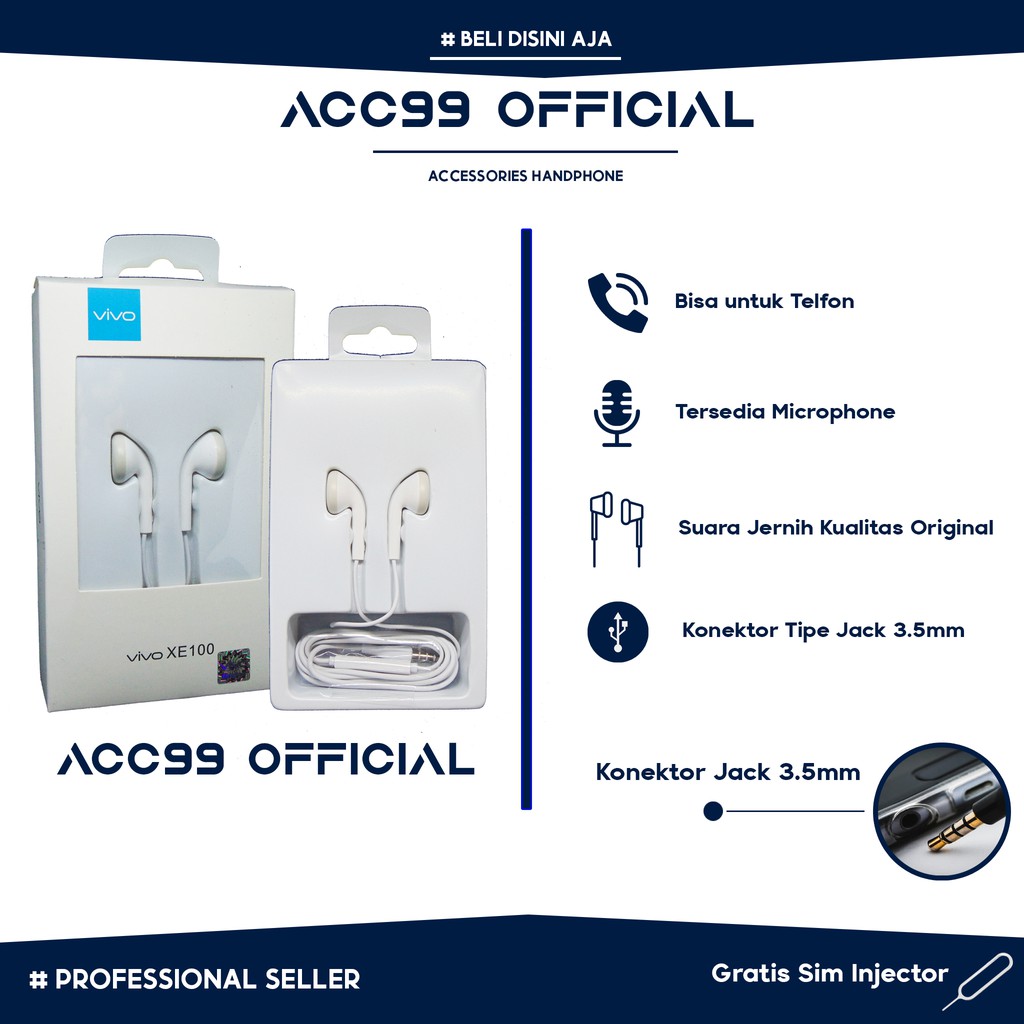 Henset Vivo Original Earphone Vivo Original Headset Vivo Original
