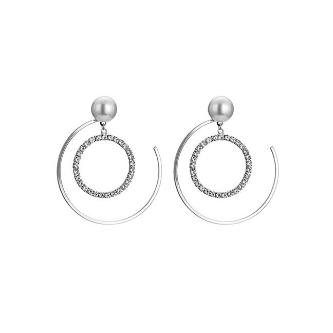 LRC Anting Tusuk Fashion Silver Multi-layer Circle Alloy Acrylic Diamond Earrings F33104