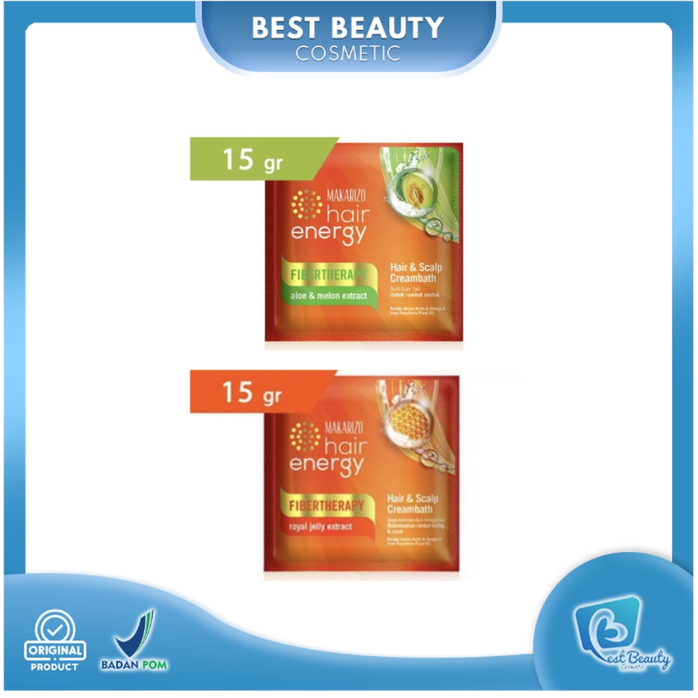 ★ BB ★ Makarizo Hair Energy Fibertherapy Hair &amp; Scalp Creambath Aloe &amp; Melon Royal Jelly 15 gr | Perawatan Rambut Rontok