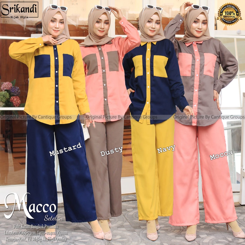 MACCO SETELAN BY SRIKANDI ONE SET SETCEL TUNIK PANTS CASUAL SETELAN WANITA MUSLIMAH POLOS KATUN BANG