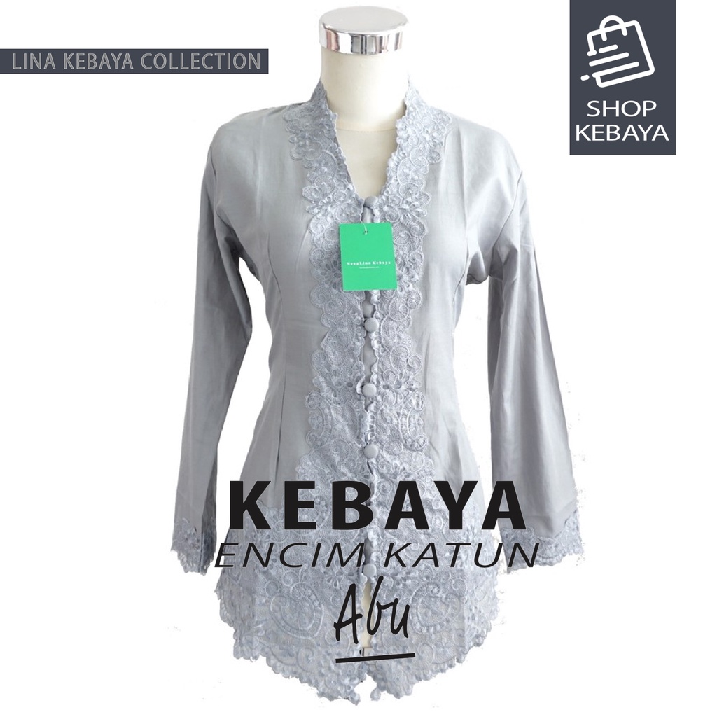 Kebaya Encim Abu Senada Kartini Katun Bordir Modern Lengan Panjang