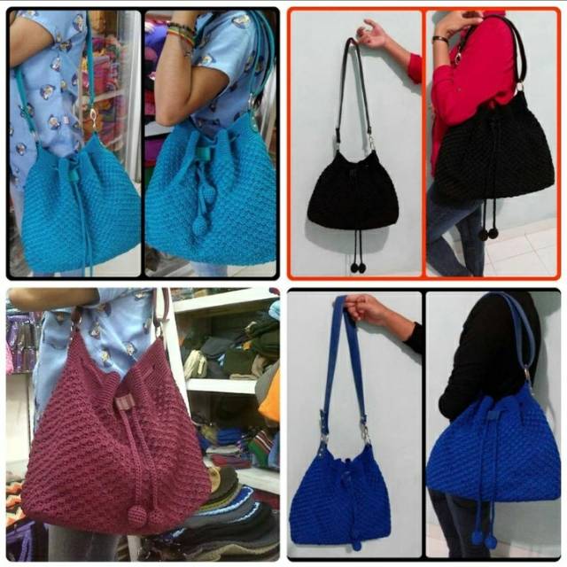 Tas rajut serut besar benang nilon/ tas rajut jumbo