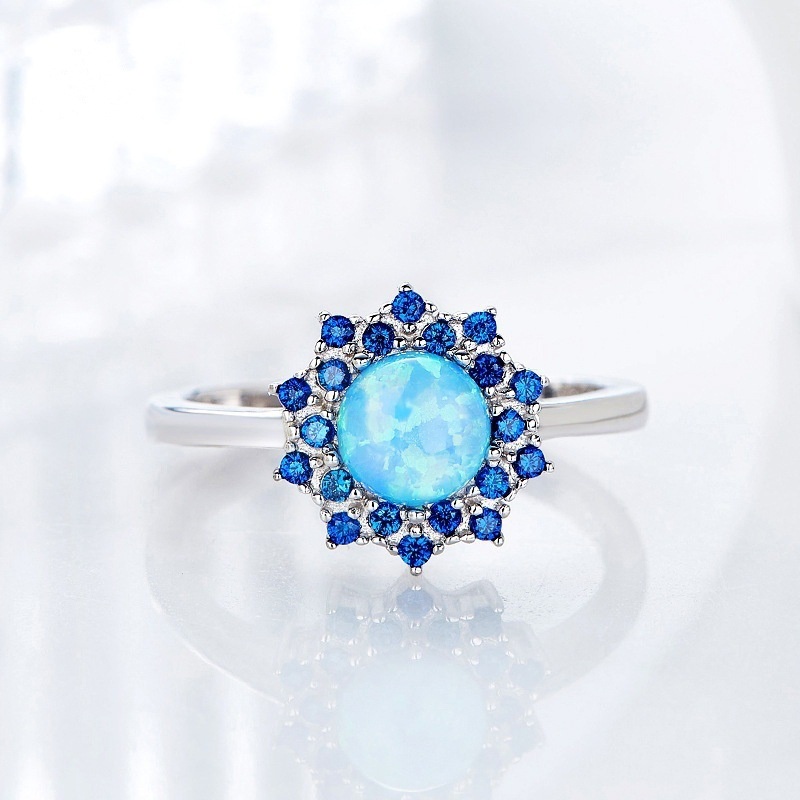 New European and American fashion sun flower opal diamond ring for women