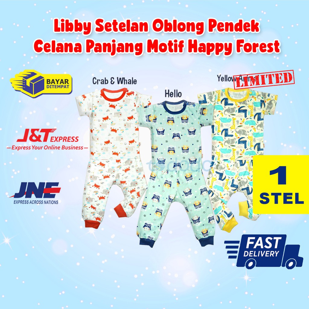 Baju Bayi Anak Setelan Oblong Pendek Celana Panjang Libby Happy Forest - Set Anak Besar