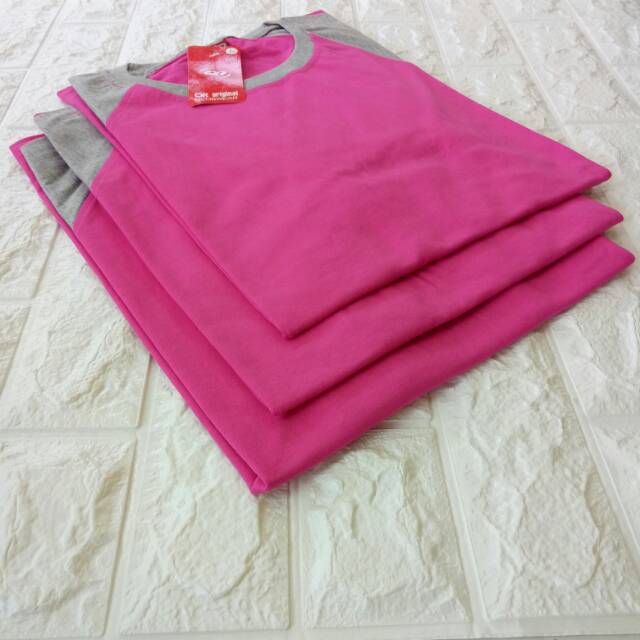 kaos polos reglan PINK - ABUMISTY  lengan 3/4 uk20 22 S M L XL XXL