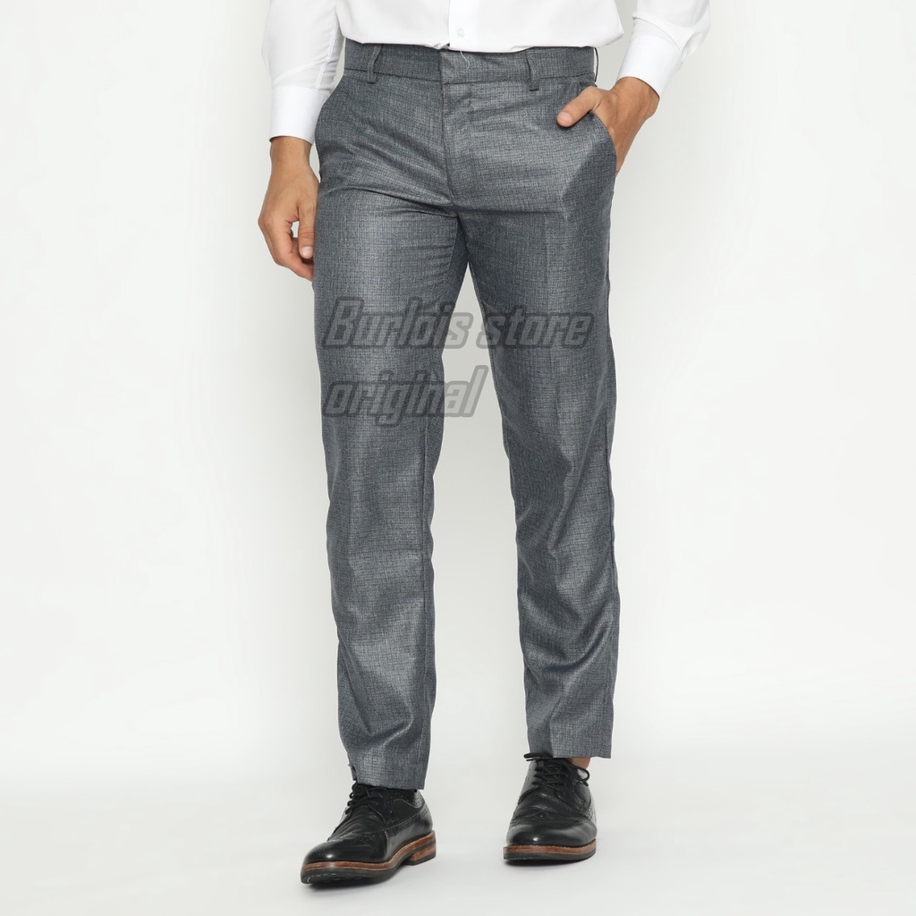 Burlois Celana Panjang Formal Slimfit Kantoran Mengkilat Super Dark Gray Light Dark Gray Trouser