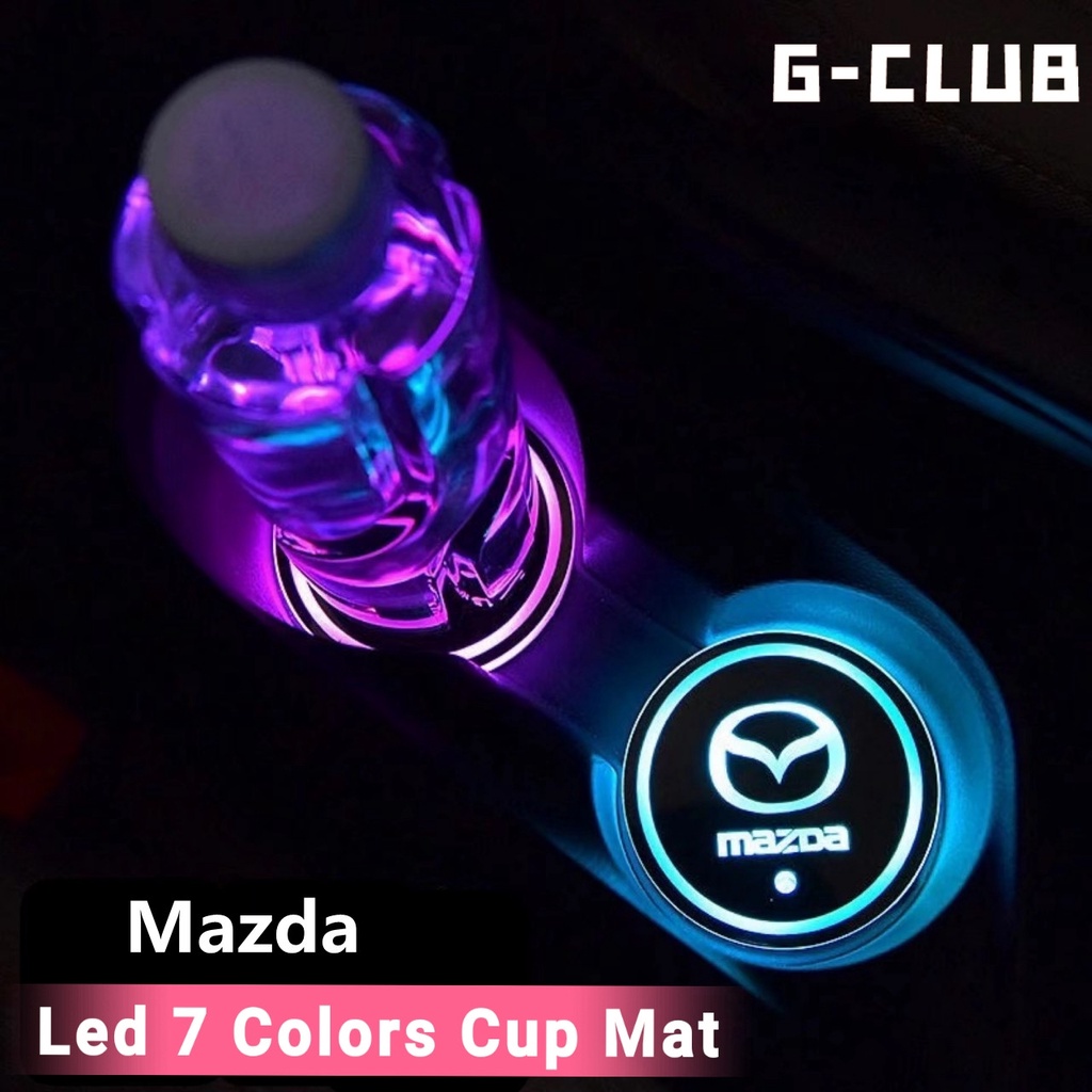 (Mazda) 2pcs Lampu LED 7 Warna Anti Slip Dengan Port USB Untuk Cup Holder Mobil
