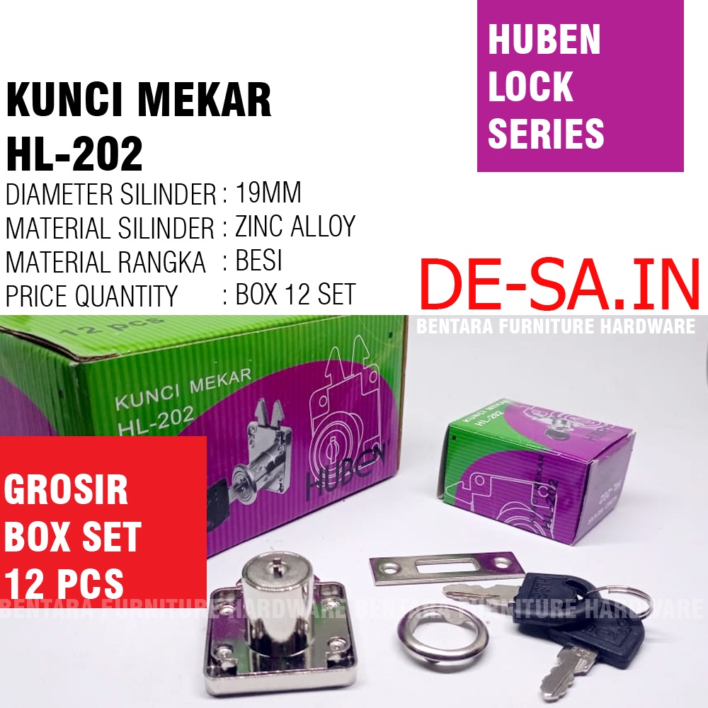 (GROSIR) Huben HL-202 Lock Kunci Huben Kunci Mekar Ekonomis Pintu Lemari Geser Sliding Door (BOX SET = 12 PCS)