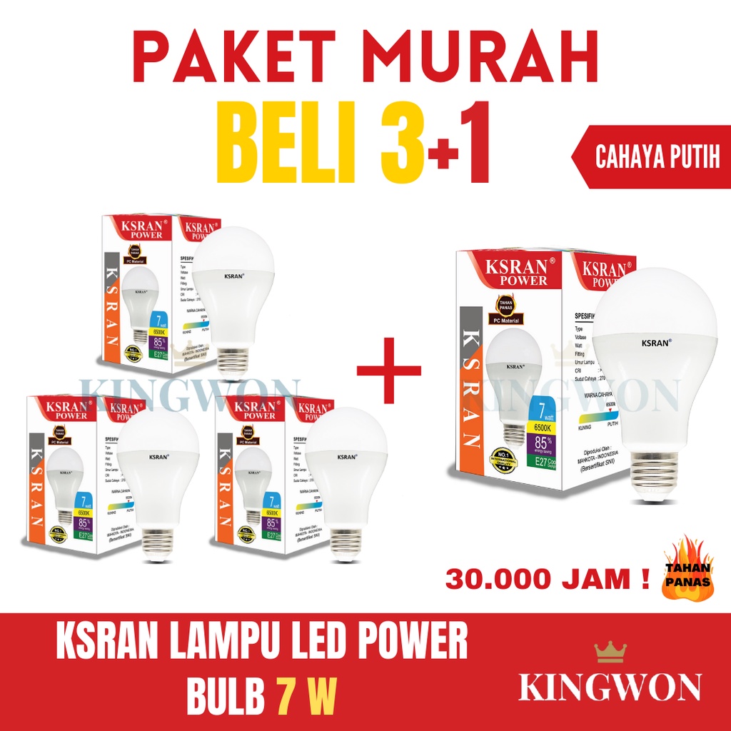 KSRAN Lampu LED 7 watt POWER - BULB (BELI 3 GRATIS 1) BUNDLE