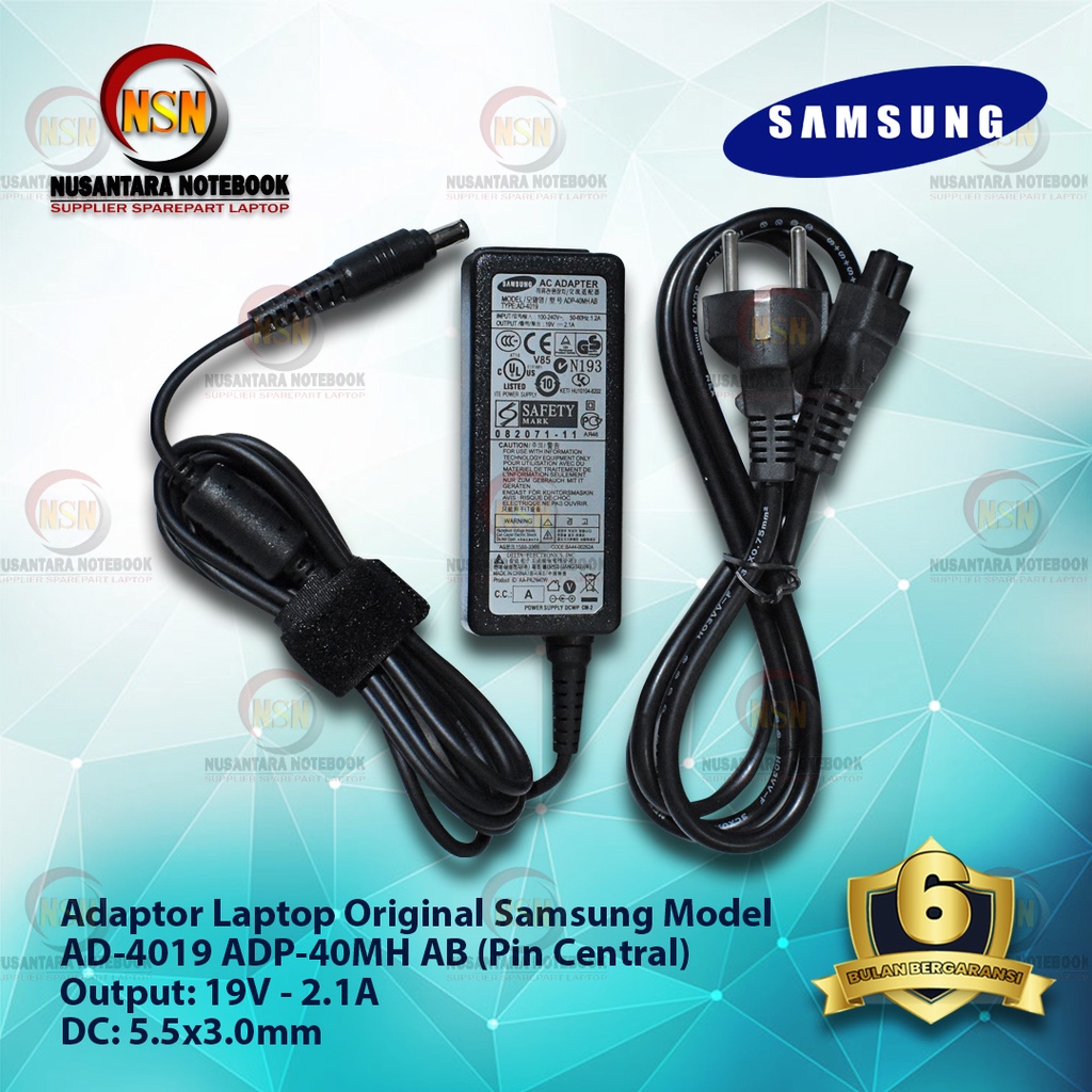 Adaptor Original Samsung 19V 2.1A DC 5.5x3.0mm AD-4019 ADP-40MH AB