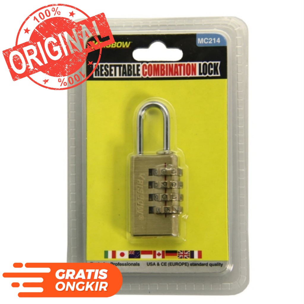 Krisbow Gembok Kuningan 4 Angka Kombinasi