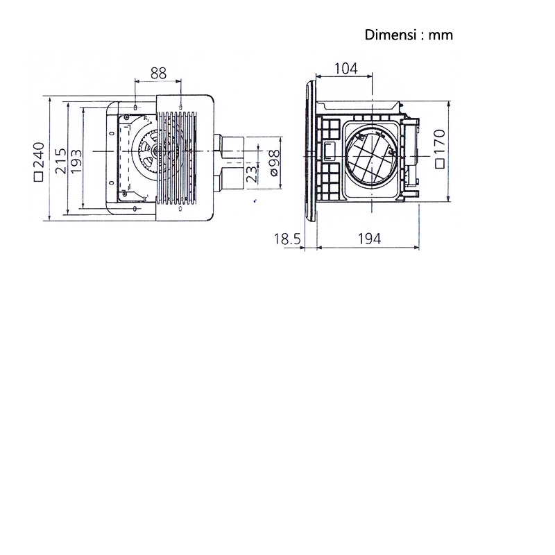 KDK 17CDQNA Ceiling Exhaust Fan Sirocco 6 Inch KDK 17-CDQNA / 17-CDQN / 17CDQN Plafon