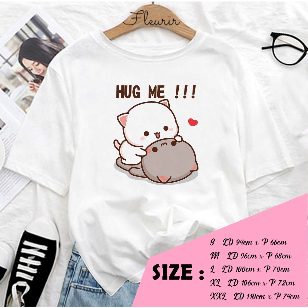 FLEURIR - KAOS PEACH GOMA HUG ME OVERSIZE KATUN KAOS WANITA DEWASA TUMBLR TEE UNISEX JUMBO