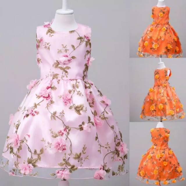 Gaun Pesta Anak Perempuan Model Bunga /Gaun Pengantin Anak /Gaun Ulang Tahun Anak /Gaun Import Unik