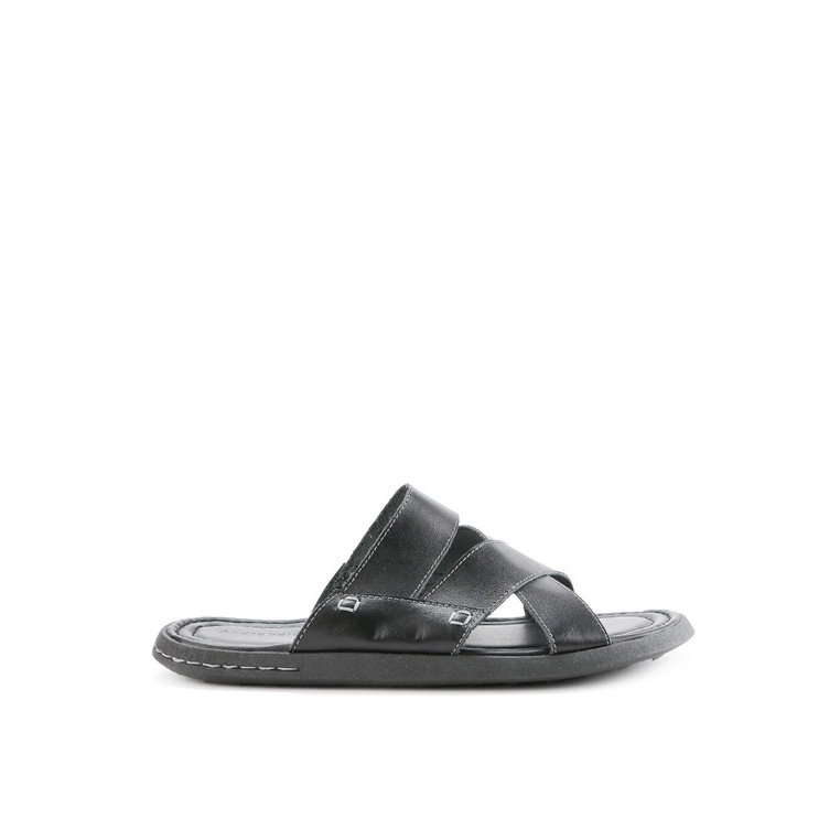 SANDAL SLIDE KULIT ANDRE VALENTINO PRIA ORIGINAL CASUAL HITAM AVM19