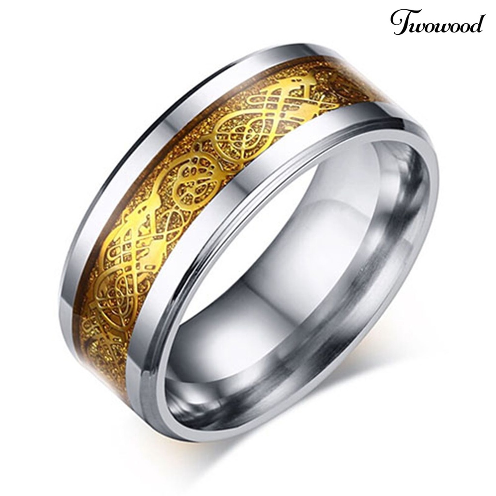 Cincin Bahan Titanium Steel Motif Naga Untuk Unisex