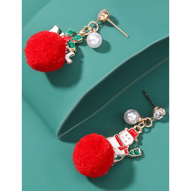 LRC Anting NATAL Fashion Snowman Red Ball Alloy Oil Drip Snowman Hair Ball Earrings