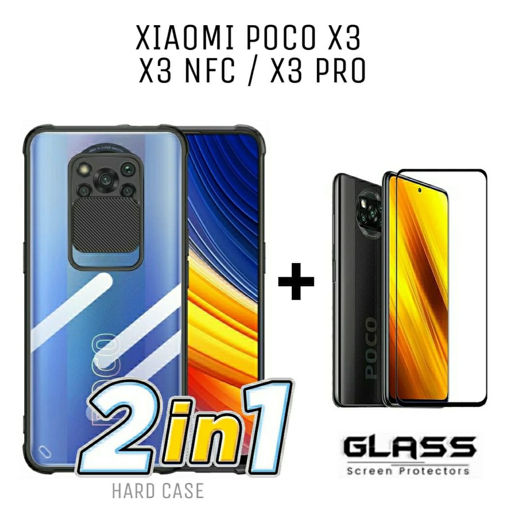Case XIAOMI POCO X3 / X3 NFC / X3 PRO Paket 2in1 Hard Case Fusion Shield Free Tempered Glass Layar
