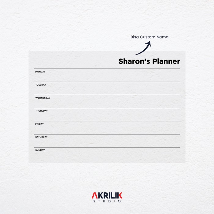 

Acrylic Daily Planner Custom Nama Wall Schedule Board Harian Akrilik